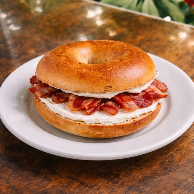 Cream Cheese Plain Bagel with Bacon.