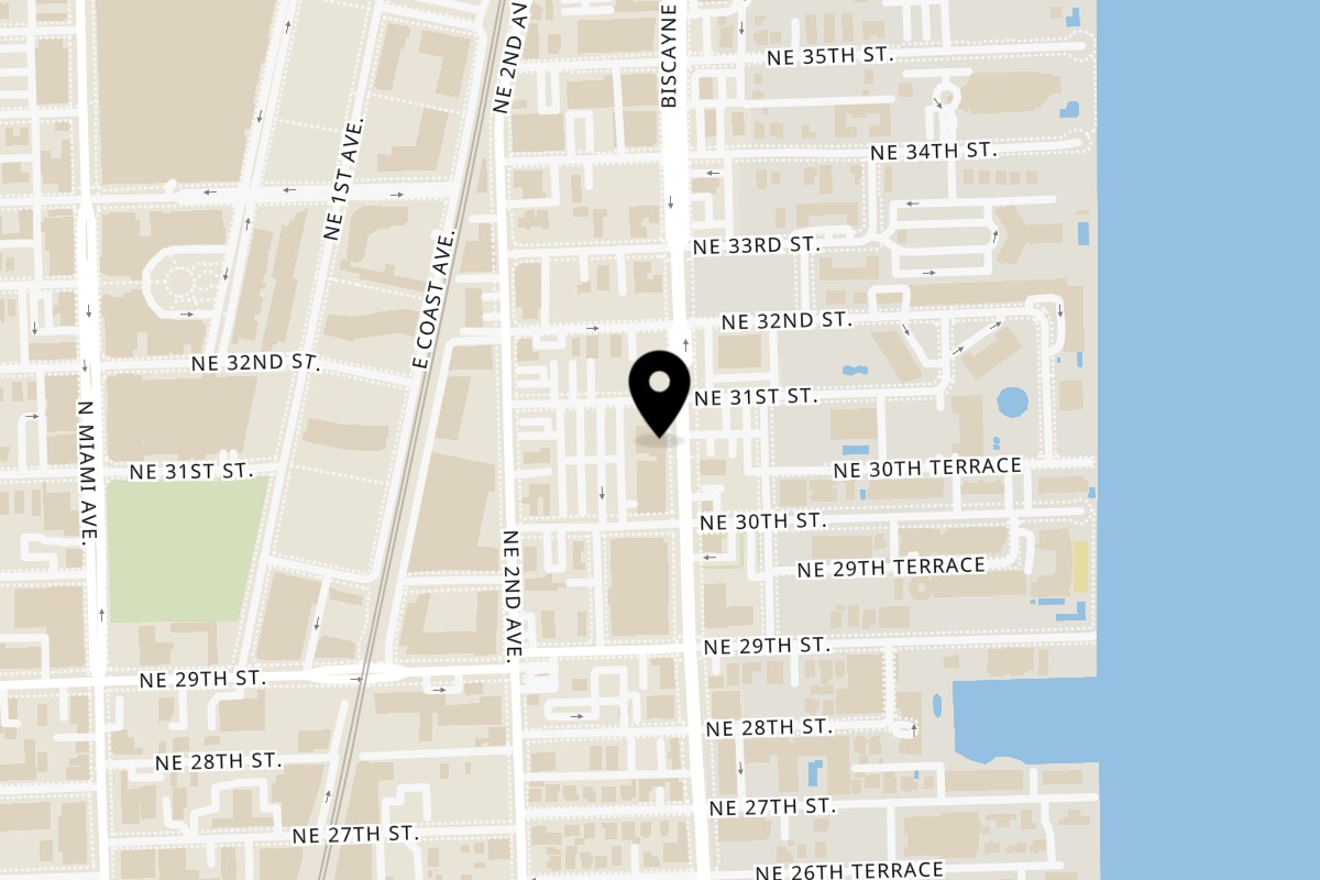 Map showing the location of La Bottega Miami on 3050 Biscayne Blvd #103A in Miami